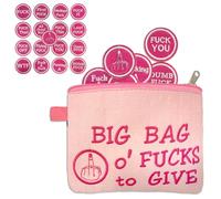 Funny Gifts for Women Men Adult, Funny Purse Secret Santa Gifts Big Bag of Fucks to Give Zipper Pouch, Gag Gift, 17pcs Embroidery Coins, Gadgets Fun Rude Christmas Gifts for Coworkers Colleague (Pink)
