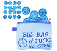 Funny Gifts for Women Men Adult, Funny Purse Secret Santa Gifts Big Bag of Fucks to Give Zipper Pouch, Gag Gift, 17pcs Embroidery Coins, Gadgets Fun Rude Christmas Gifts for Coworkers Colleague (Blue)