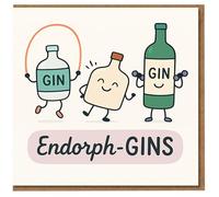 Funny Gin Pun Birthday Card - 'Endorph-GINS' Workout Bottles Illustration - For Gin Lovers, Friends or Colleagues