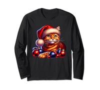 Funny Ginger Cat Santa Hat Christmas Long Sleeve T-Shirt