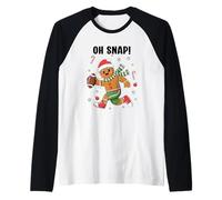 Funny Gingerbread Man Oh Snap Christmas Football Pajamas Raglan Baseball Tee