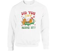 Funny Gingerbread Nurse Christmas SweatShirt - Cute Holiday Pun Sweater with “Did You Try Icing It?” Funny Xmas Gift Jumper(L, White)
