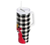 Funny Gingham Hippo Crown 40 oz Stainless Steel Insulated Tumbler with Straw Leak Resistant Flip 40 oz Water Bottle With Straw Reusable Vacuum Tea Mug for School, Sports, Daycare, Camp & More