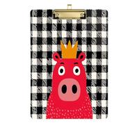 Funny Gingham Hippo Crown Therapy clipboard Transparent for Homework Pediatric Size 9 x 12.5 Tabla para escribir con Clip