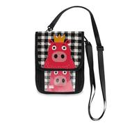 Funny Gingham Hippo Crown Travel Wallet Passport Holder Travel Wallet Organizer Slim Lightweight Crossbody Bag with Adjustable Strap