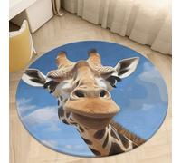 Funny Giraffe Area Rug Washable Round Rug Carpet Soft Non-Slip TPR Bottom Door Mat Low Pile Waterproof Floor Carpet Print Mat Decor for Bedroom Living Room Bathroom 60 * 60cm