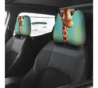 Funny Giraffe Art Car Seat Headrest Cover 2 PCS, Soft Stretchable Fabric Car Head Rest Protector Dustproof Removable Car Headrest Covers Universal Vehicle Accessories