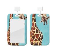 Funny Giraffe Art ID Badge Holder with Lanyard Cute Card Holders ID Name Tag Worker Badge Carabiner Clip Vertical Card Protector Cover Case for Office Doctor Nurse Work