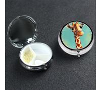 Funny Giraffe Art Pill Box 3 Compartment Pill Case for Purse or Pocket Small Medicine Organizer with Mirror Travel Pillbox Decorative Metal Vitamin Container Unique Gift