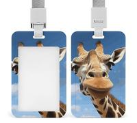 Funny Giraffe Badge Holder with Lanyard - Waterproof Hard Plastic ID Card Holder Professional Name Tag Vertical ID Card Name Badge for Office Nurse Doctor Teacher