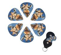 Funny Giraffe Guitar Picks 6 Pack 3 Different Thickness Celluloid Guitar Plectrums with Guitar Pick Holder Personalized Guitar Pick for Acoustic Guitar, Electric Guitar, Bass, Ukulele