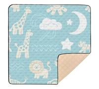 Funny Giraffe Monkey Baby Blue Soft Padded Baby Activity Play Mat for Floor 1-Piecing Kicking Mat for Baby Kids Toddlers Infants, 50'' x 50''