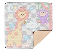 Funny Giraffe Monkey Checkered Gray White Large Non-Slip Baby Gym & Activity Mat for Floor 1-Piecing Baby Kick Crawling Mat for Baby Toddler Infant, 50'' x 50''