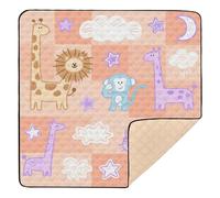Funny Giraffe Monkey Pink Checkered Large Non-Slip Baby Playmat for Floor Non-Toxic Padded Play Mat for Babies Infants Toddlers, 50'' x 50''