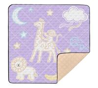 Funny Giraffe Monkey Purple Checker Cute Foldable Baby Play Mat for Floor Water Resistant Padded Baby Mat for Babies Infants Toddlers, 50'' x 50''