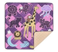 Funny Giraffe Monkey Purple Pink Gingham Soft Foam Baby Activity Play Mat for Indoor Outdoor Comfortable Baby Play Tummy Time Mat for Baby Toddler Infant, 50'' x 50''