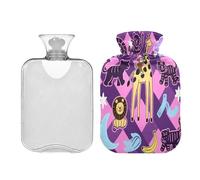 Funny Giraffe Monkey Purple Pink Gingham Water Bottle for hot Water with Soft Cover 2L Warm Compress for Pain Relief Neck Shoulder Warmer Bolsa para agua Caliente