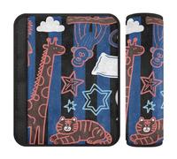 Funny Giraffe Monkey Stripe Black Blue Belt Strap Covers,Release Stress to Your Neck and Shoulders,car seat Belt Cover pad for Truck Auto Most Cars funda para cinturón de carro 2 pcs