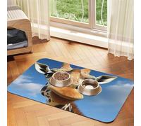 Funny Giraffe Pet Feeding Mat Absorbent Pu Leather Dog Cat Food Mats Contain Spills Protects Floors, Anti-Slip Rubber Backing Dog Bowl Mats Easy Clean Pet Placemats 30x45cm