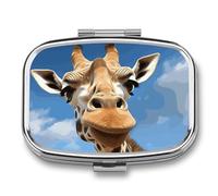 Funny Giraffe Pill Box 2 Compartment - Small Metal Medicine Organizer Portable Pill Case for Purse Pocket Travel Vitamin Organizer for Men Women, BPA-Free