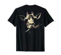 Funny Giraffe Portrait Smoking Cigarette Grunge Art On Back T-Shirt