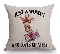 Funny Giraffe Quote Just A Woman Who Loves Giraffes Cushion Covers Invisible Zipper Cushion Cover Cooling Throw Pillow Case For Anniversary Living Room Sofa 45X45Cm