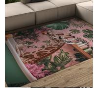 Funny Giraffe Rugs Tropical Plants Green Bathtub Pink Flowers Pattern Thin Carpet for Yoga Spa Room Hallway Hotel Non Slip Washable 140 x 180 cm