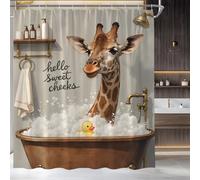 Funny Giraffe Shower Curtain Tropical African Wildlife Safari Bubble Soapy Water in The Bathtub Creative Animal Fabric Bathroom Decor Set,70x78 inch