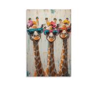Funny Giraffe Wall Art Canvas Poster Colorful Animal Print with Sunglasses And Flowers Whimsical Jungle Decor Bathroom Nursery Kids Room Living Room Playful Safari Artwork Gift 12x18inch Unframe