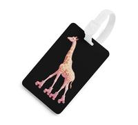 Funny Giraffe Wearing Roller Skates Funny Luggage Tag Identifiers Travel Bag Tags with Name ID Label for Suitcase Backpack