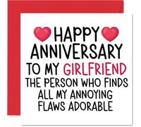 Funny Girlfriend Anniversary Card - Adorable Flaws - Cheeky Happy Anniversary Card for Girlfriend from Boyfriend Partner, 145mm Joke Humour Anniversaries Greeting Cards