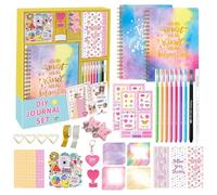 Funny Girls Journal and Scrapbook Set - Quickly Create a Unique Life Story Deluxe 2D 3D Sticker Set, Premium Diary with Fabric Binding and Ribbon, Portable Travel Reminder