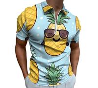 Funny Glasses Pineapple Men's Polo Shirt Casual Short Sleeve T Shirt Slim Fit Golf Polo Shirts 2XL