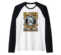 Funny Glazier Caution Flying Tools Glass Worker Raglan Baseball Tee