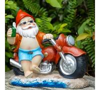 Funny Gnome Drinking by Motorcycle Resin Statue, Garden Art Creative Statue Decor for Scene & Room & Desktop Decor, Weatherproof Funny Garden Gnome Ornament for Yard Lawn Porch Decor (Blue)