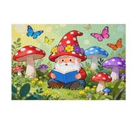 Funny Gnomes Puzzles for Adults 1000 Pieces, Nature Mushroom Butterfly Garden Themed, Cute Spring Gnome Flower Jigsaw Puzzles Challenge 30x20 in