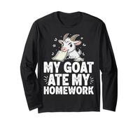 Funny Goat Ate My Homework Farm Animal Student Teacher Humor Long Sleeve T-Shirt