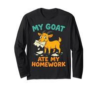 Funny Goat Ate My Homework Farm Animal Student Teacher Humor Long Sleeve T-Shirt
