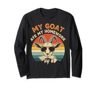 Funny Goat Ate My Homework Vintage Farm Animal Retro Humor Long Sleeve T-Shirt