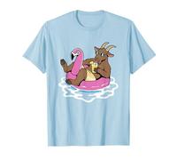 Funny Goat Pool Float Flamingo Summer Party Vibes T-Shirt