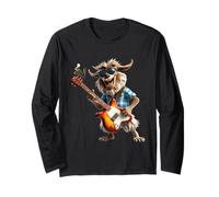 Funny Goat Rocker Playing Electric Guitar Musician Long Sleeve T-Shirt