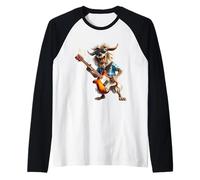 Funny Goat Rocker Playing Electric Guitar Musician Raglan Baseball Tee