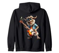 Funny Goat Rocker Playing Electric Guitar Musician Zip Hoodie