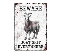 Funny Goat Tin Sign Beware Goat Shit Everywhere Vintage Metal Sign for Farm Ranch Garage Home Decor Outdoor Indoor Wall Art Decor 8x12inch