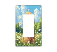 Funny Golden Doodle Dog Decorative Switch Cover Plate 1 Gang Single Rocker, Spring Pixel Daisy Chien Electrical Faceplate for Bedroom Bathroom Decor, Puppy Standard Size Switchplate
