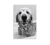 Funny Golden Retriever Bathroom Poster Black And White Dog Wall Art for Pet Lovers Cute Abstract Animal Canvas Print for Bathroom Laundry RoomOr Grooming Salon Home Decor Gift 12x18inch Unframe