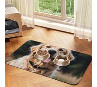 Funny Golden Retriever Dog Food Mats for Floors, 16x24 Inch Non-Slip Super Absorbent Pet Food Mat, Dishwasher Dog Mat for Food and Water, Cute Rubber Quick Dry Pet Feeding Mat for Dogs Puppy Cats