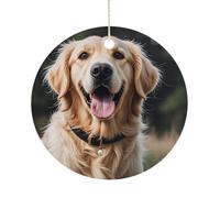 Funny Golden Retriever Double-Sided Ceramic Christmas Ornaments - Round Hanging Mini Xmas Tree Decorations, Ideas for Farmers, Rustic Home Decor for Indoor Outdoor Tree Decor
