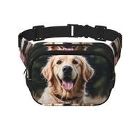 Funny Golden Retriever Fanny Pack For Women Waterproof Adjustable Belt Bags Waist Pack Fashion Casual Crossbody Bags Bum Bag For Running Workout Hiking Traveling, Black, One Size