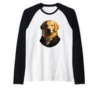 Funny Golden Retriever Gentleman Dog with Pipe Sophisticated Raglan Baseball Tee